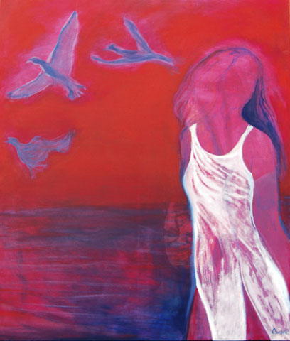 Ölbild von Catarina Chietti: Tanzendes Mädchen im Wind 2002